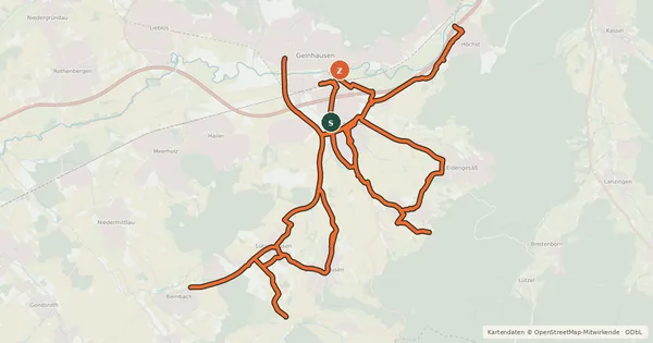 Kartenübersicht der Radroute Fahrradnetz Linsengericht