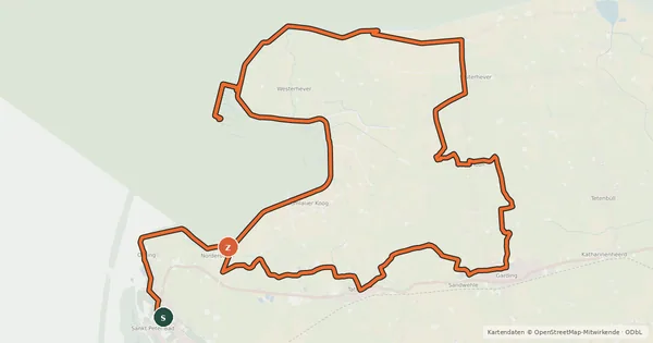 Kartenübersicht der Radroute Fahrradtour 2 – Westerhever Leuchtturm