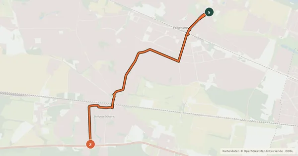 Kartenübersicht der Radroute Falkensee (61) - Dallgow-Döberitz (82)