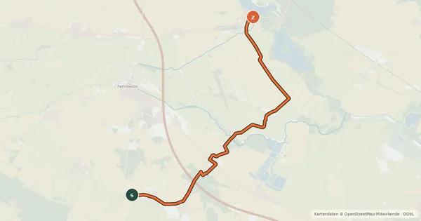 Kartenübersicht der Radroute Fehrbellin (22) - Fehrbellin (25)
