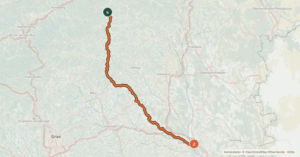 Kartenübersicht der Radroute Feistritztalradweg