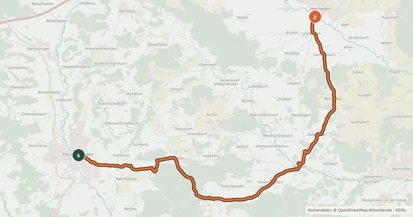 Kartenübersicht der Radroute Feuchtwanger Weg
