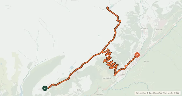 Kartenübersicht der Radroute Fiescheralp - Märjela