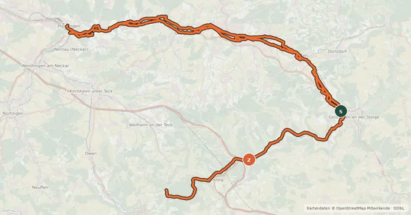 Kartenübersicht der Radroute Filstalroute