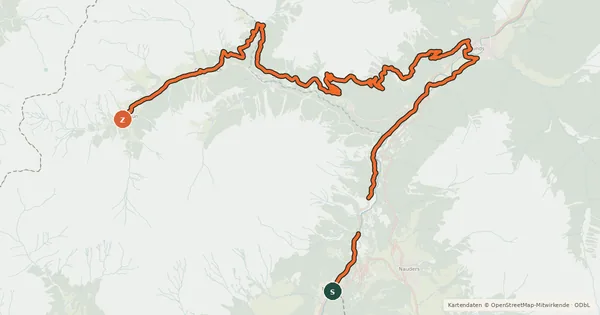 Kartenübersicht der Radroute Fimberpass - Val d'Uina - Reschenpass Etappe 5 (Martina - Samnaun)