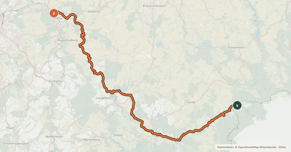 Kartenübersicht der Radroute Flöhatalradweg