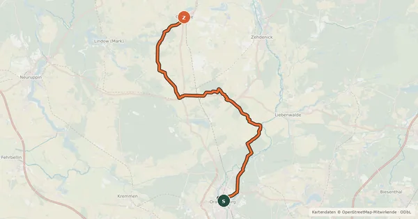 Kartenübersicht der Radroute Fontane.Rad Hauptroute - 1. Etappe