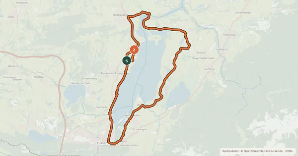Kartenübersicht der Radroute Forggensee-Runde