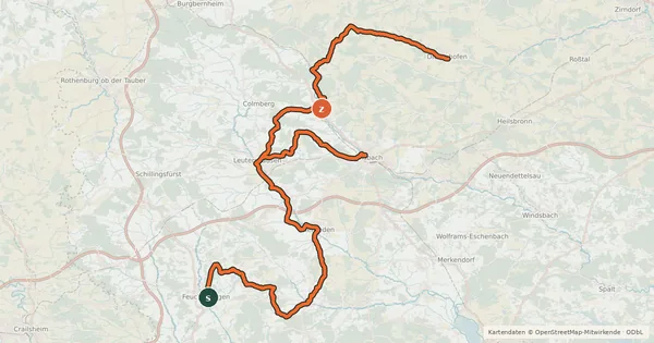Kartenübersicht der Radroute Fränkischer Karpfenradweg (Alternativroute)
