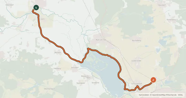 Kartenübersicht der Radroute Fränkischer Seenland Radweg