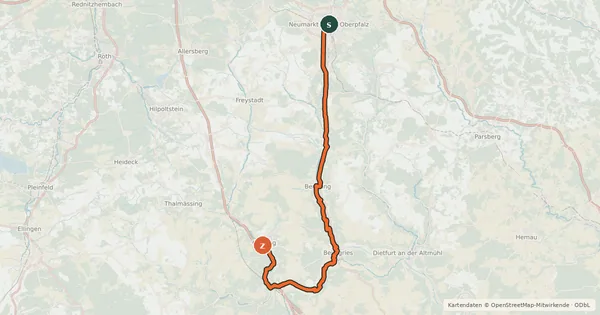 Kartenübersicht der Radroute Fränkischer WasserRadweg - Etappe 2