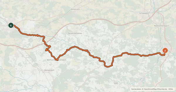 Kartenübersicht der Radroute Fränkischer WasserRadweg - Etappe 7