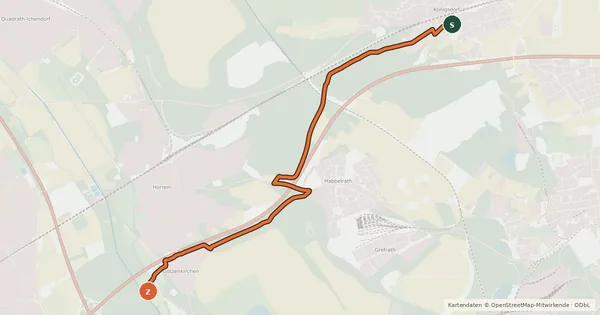 Kartenübersicht der Radroute Frechen (35) - Kerpen (46)