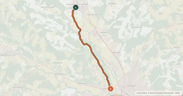 Kartenübersicht der Radroute Freiberger Radweg