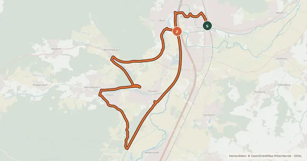 Kartenübersicht der Radroute Freizeitpark - Tour Schloß Thurn