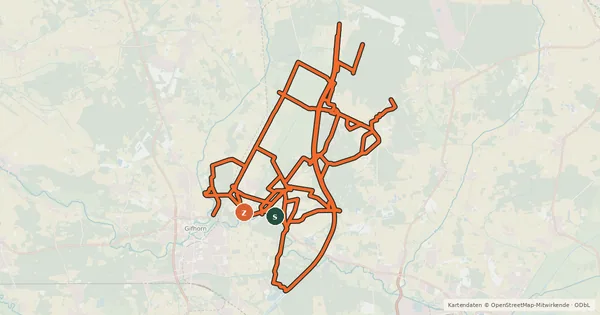 Kartenübersicht der Radroute Freizeitradwegenetz Gemeinde Sassenburg