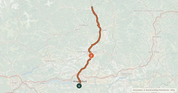 Kartenübersicht der Radroute Friesacherweg