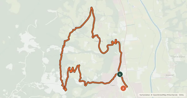 Kartenübersicht der Radroute Fügen - Brandegg - Kühstein - Goglhof