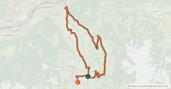 Kartenübersicht der Radroute Fügen - Bruck- Hart