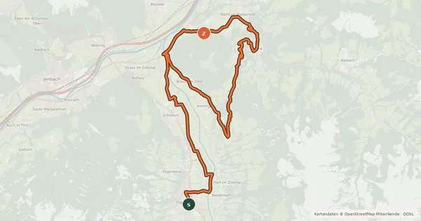 Kartenübersicht der Radroute Fügen-Bruck-Kerschbaumsattel