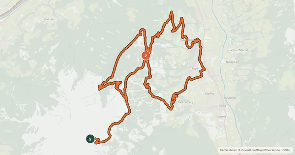 Kartenübersicht der Radroute Fügen-Geolsalm-Gartalm