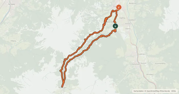 Kartenübersicht der Radroute Fügen - Kupfnerberg - Finsingtal - Hochfügen
