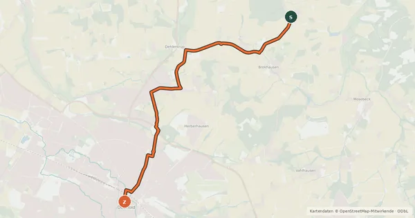 Kartenübersicht der Radroute Fürstenroute Lippe (Ergänzungsroute blau), Abschnitt Barkhausen / Voßheide