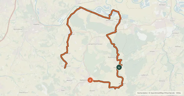 Kartenübersicht der Radroute Fürstenroute Lippe (Ergänzungsroute blau), Abschnitt Harkemissen-Hohenhausen.