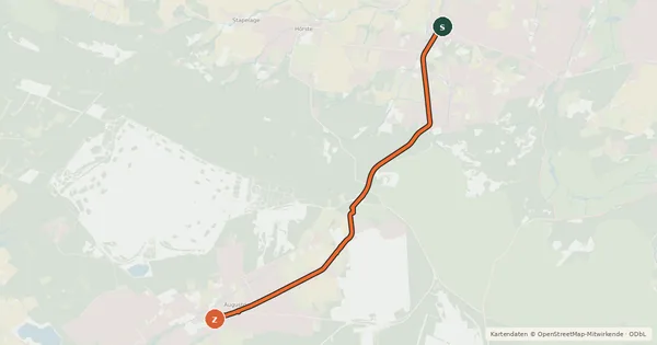 Kartenübersicht der Radroute Fürstenroute Lippe (Ergänzungsroute blau), Abschnitt Pivitsheide-Augustdorf.