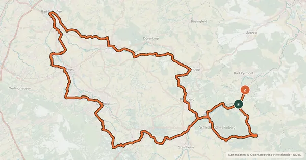 Kartenübersicht der Radroute Fürstenroute Lippe rot