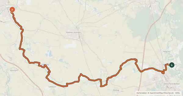 Kartenübersicht der Radroute Fuhne-Radweg