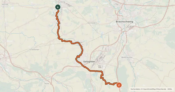 Kartenübersicht der Radroute Fuhse-Radweg