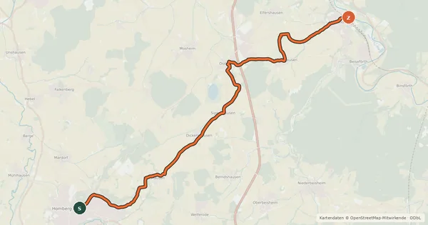 Kartenübersicht der Radroute Fulda-Efze-Weg