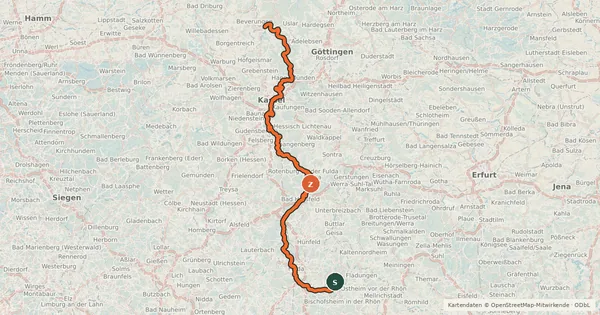 Kartenübersicht der Radroute Fulda-Radweg