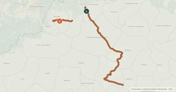 Kartenübersicht der Radroute G14 (Holmec-Dravograd-Slovenj Gradec-Velenje-Celje)
