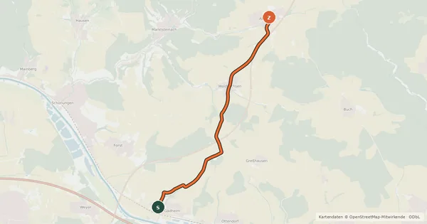 Kartenübersicht der Radroute Gädheim - Abersfeld
