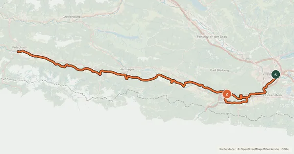 Kartenübersicht der Radroute Gailtal Radweg