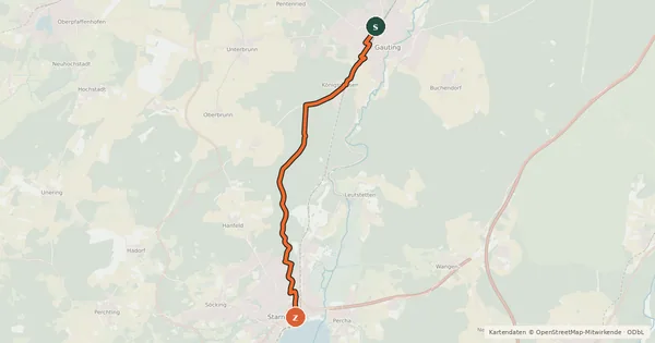 Kartenübersicht der Radroute Gauting - Königswiesen - Starnberg