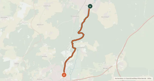 Kartenübersicht der Radroute Gauting - Starnberg