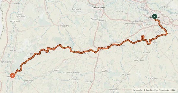 Kartenübersicht der Radroute Geestweg