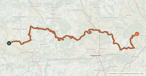 Kartenübersicht der Radroute GeoRadweg Altmühltal Route 1