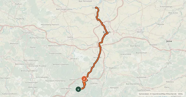 Kartenübersicht der Radroute Gera-Radweg