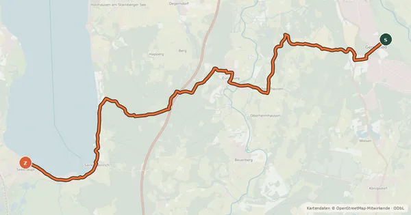 Kartenübersicht der Radroute Geretsried Eurasburg Seeshaupt