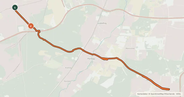 Kartenübersicht der Radroute Germering (S) - Fürstenried-West (U)