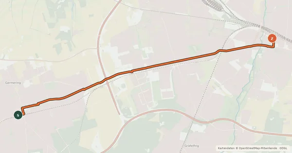 Kartenübersicht der Radroute Germering (S) - Pasing Bahnhof (S)