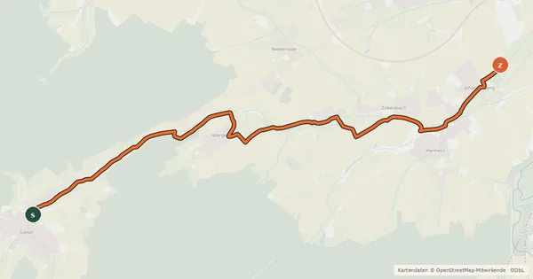 Kartenübersicht der Radroute Gieseltalradweg