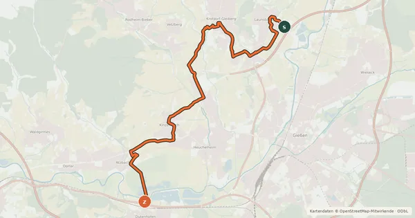 Kartenübersicht der Radroute Gießen Umfahrung