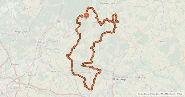 Kartenübersicht der Radroute Gifhorner Südheide Rundweg