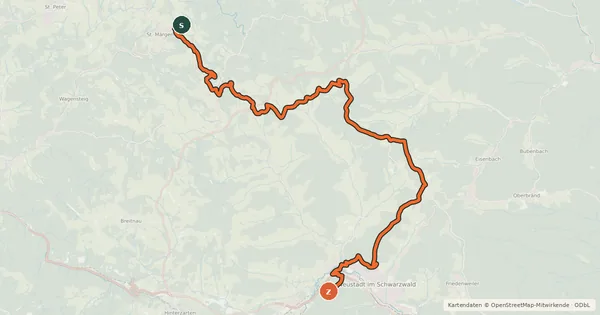Kartenübersicht der Radroute Gipfeltrail - Zubringer St. Märgen - Waldau - Neustadt