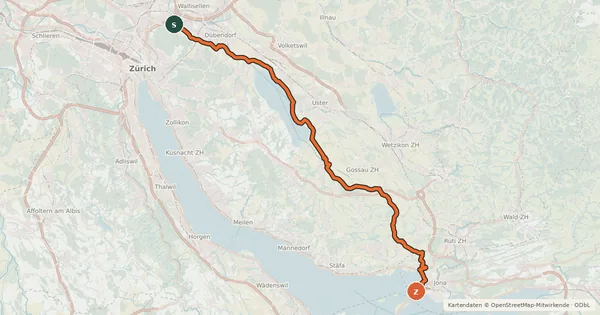 Kartenübersicht der Radroute Glatt-Route